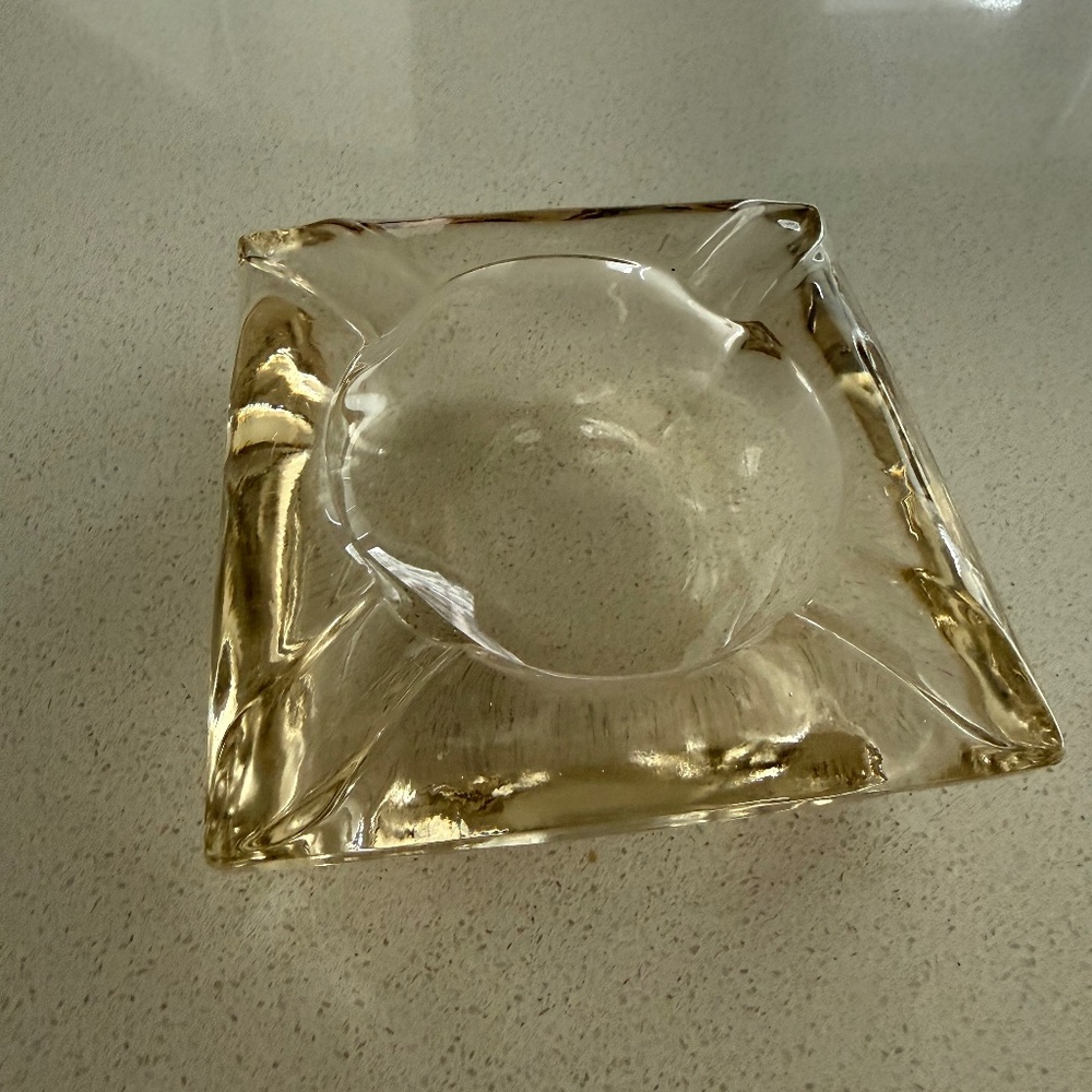 Vintage Heavy Glass Ashtray – Square, Thick Cut, Clear Pressed Glass 4.5” x 4.5